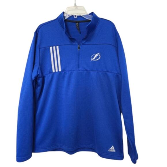 Adidas Mens Tampa Bay 3-Stripes Double Knit Quarter-Zip Pullover Blue Sz XLARGE - Picture 1 of 8